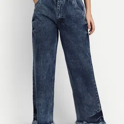 BAESD Women Jean Wide Leg High-Rise Heavy Fade Clean Look Cotton Jeans-image-89