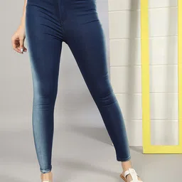 Freehand by The Indian Garage Co Women Blue Skinny Fit High-Rise Light Fade Stretchable Jeans-picture-14