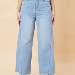 Globus Women Stretchable Mid-Rise Wide Leg Frayed Jeans-picture-35