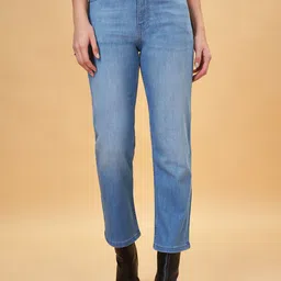 SF JEANS by Pantaloons Women Straight Fit Mid-Rise Clean Look Light Fade Cropped Jeans-picture-26