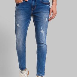 Parx Men Blue Slim Fit Mildly Distressed Light Fade Jeans-picture-8