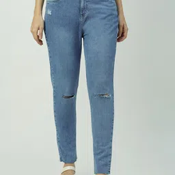 Kraus Jeans Women Skinny Fit High Rise Slash Knee Light Fade Pure Cotton Jeans-image-42