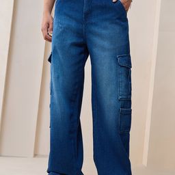 Bewakoof Men's Blue Baggy Straight Fit Cargo Jeans-picture-23