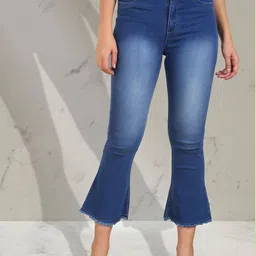A-Okay Girls Flared High-Rise Clean Look Light Fade Cropped Stretchable Jeans-picture-42