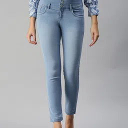 SHOWOFF Women Blue Slim Fit High-Rise Light Fade Stretchable Jeans-picture-13