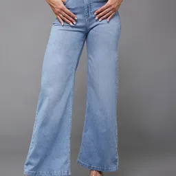 Miss Chase Women Wide Leg High-Rise Light Fade Stretchable Jeans-picture-23