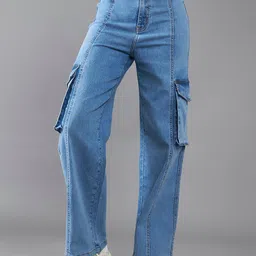 DOLCE CRUDO Women Wide Leg High-Rise Stretchable Cargo Denim-image-90