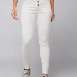 DOLCE CRUDO Women White Skinny Fit Clean Look High-Rise Stretchable Jeans-image-7