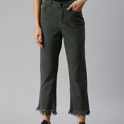 SHOWOFF Women Olive Green Relaxed Fit High-Rise Stretchable Jeans-image-33