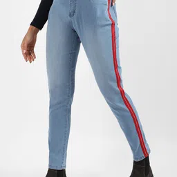 Campus Sutra Women Smart Slim Fit Side Stripes Heavy Fade Cotton Stretchable Jeans-picture-22