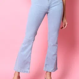 Freehand by The Indian Garage Co Women Blue Bootcut Stretchable Clean Look Cropped Jeans-picture-36