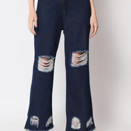 Orchid Blues Women Flared High-Rise Highly Distressed Cotton Jeans-image-73