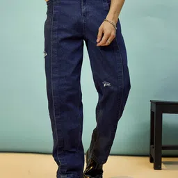 MASCLN SASSAFRAS Men Relaxed Fit Mildly Distressed Cotton Jeans-picture-33