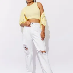 FREAKINS Women White High-Rise Mildly Distressed Jeans-picture-4