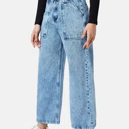 People Women Flared High-Rise Heavy Fade Cotton Jeans image 2