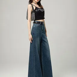 LULU & SKY Women Wide Leg High-Rise Low Distress Light Fade Jeans image 2