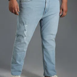 Freeform by High Star Plus Size Men Tapered Fit Mildly Distressed Pure Cotton Jeans image 2