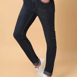 HJ HASASI Men Dark Shade Light Fade Mid-Rise Clean Look Whiskers Stretchable Cotton Jeans image 3