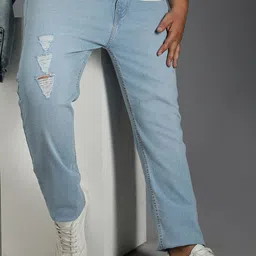 Freeform by High Star Plus Size Men Tapered Fit Mildly Distressed Pure Cotton Jeans image 5