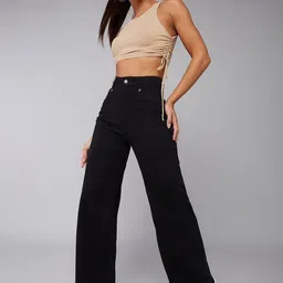 DOLCE CRUDO Tulip Fields Women Black Wide Leg High-Rise Clean Look Stretchable Jeans-image-27