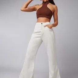 DOLCE CRUDO Lemon Sorbet Women White Bootcut High-Rise Clean Look Stretchable Jeans-picture-26