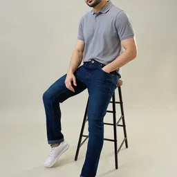 TIM PARIS Men Straight Fit Low Distress Light Fade Jeans image 2