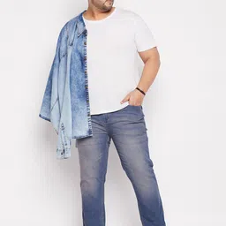 bigbanana Men Plus Size Mid-Rise Heavy Fade Clean Look Stretchable Jeans image 3