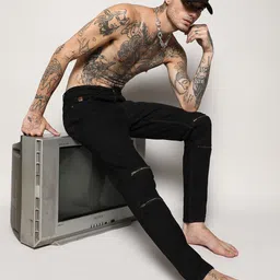 Campus Sutra Men Black Smart Slim Fit Slash Knee Stretchable Jeans-picture-16