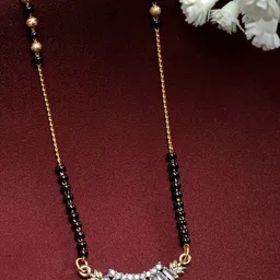 Kennice Gold-Plated American Diamond-Studded & Beaded Mangalsutra image 1