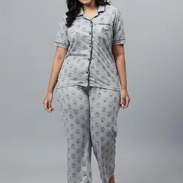 Instafab Plus Women Plus Size Grey & Black Printed Night Suit-image-75