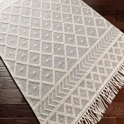 Off White Geometrical Wool 5 ft x 7 ft Hand Woven Carpet by Surya Living image 5