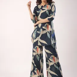 JISORA Navy Blue Floral Printed Night suit-image-22