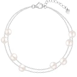 GIVA Women 925 Sterling Silver Rhodium-Plated Pearls Link Bracelet image 2