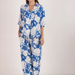 Masha Women Floral Printed Shirt Collar Night suit-picture-30