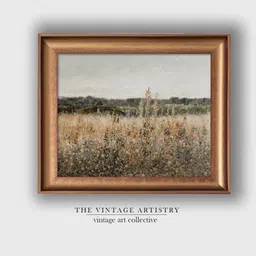 THE VINTAGE ARTISTRY Brown & Yellow Landscape Meadow Printed Framed Wall Painting-image-64