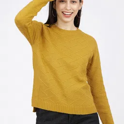 Tokyo Talkies Women Mustard Self Design Sweater-picture-39