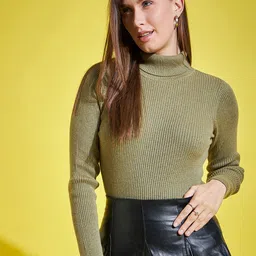 98 Degree North Striped Turtle Neck Long Sleeves Cotton Pullover-picture-36