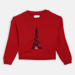 ELLE Girls Red & Black Embroidered Acrylic Pullover Sweater-picture-42