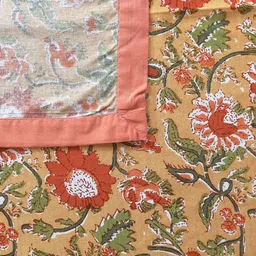 INDHOME LIFE Orange & Peach Coloured Printed Cotton Square 4-Seater Table Cover image 4