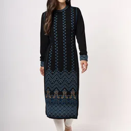 KEIKO Women Black & Blue Floral Kurta image 1