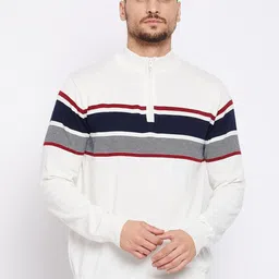 Cantabil Striped Mock Collar Cotton Pullover-image-7