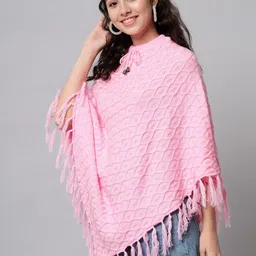 eWools Self Design Asymmetric Hem Cable Knit Woollen Poncho image 3