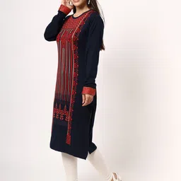 KEIKO Women Navy Blue & Red Floral Printed Pullover image 3