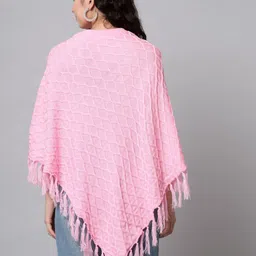 eWools Self Design Asymmetric Hem Cable Knit Woollen Poncho image 4