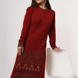 KEIKO Women Maroon & Black Geometric Printed Kurta image 5