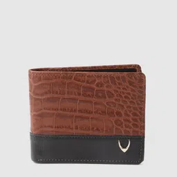 Hidesign Men Brown & Black Croc Textured & Colourblocked Leather Two Fold Wallet image 1