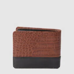 Hidesign Men Brown & Black Croc Textured & Colourblocked Leather Two Fold Wallet image 2