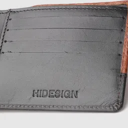 Hidesign Men Brown & Black Croc Textured & Colourblocked Leather Two Fold Wallet image 4