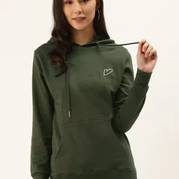 MBeautiful Women Olive Green Solid Hooded Sweatshirt-picture-20