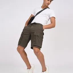 mechanic Solid Men Green Cargo Shorts image 4